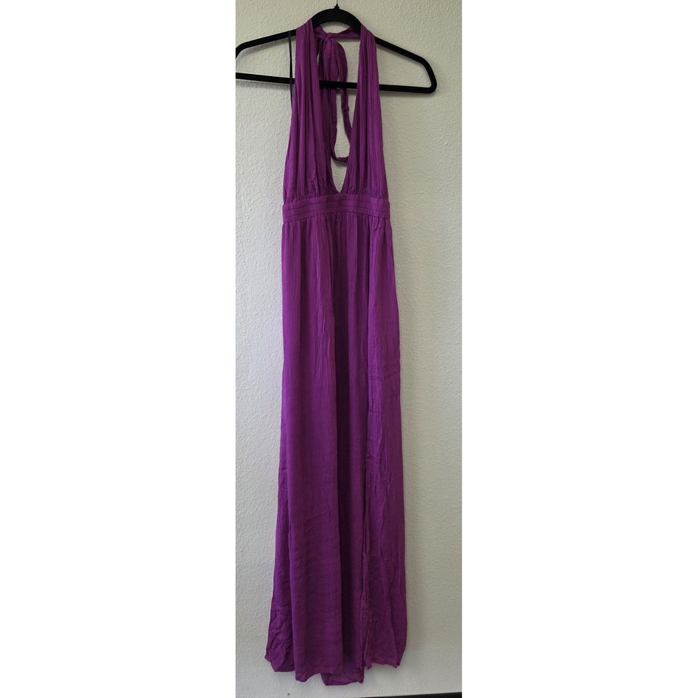Lulus Purple Halter Maxi Dress Size M Open Back Boho Gown Sundress Slit NWT